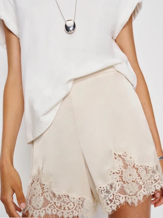 Reformation Pants - Reformation Cream High-Waist Lace-Trim Shorts